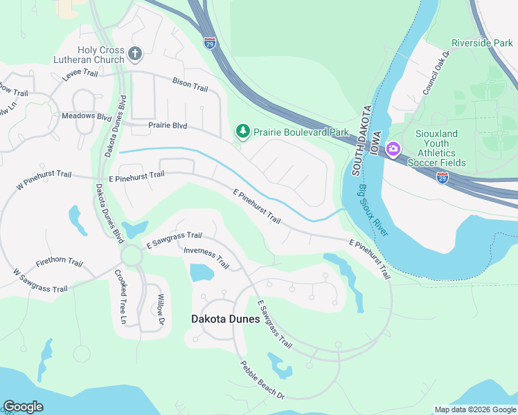 map of restaurants, bars, coffee shops, grocery stores, and more near East Pinehurst Trail in North Sioux City