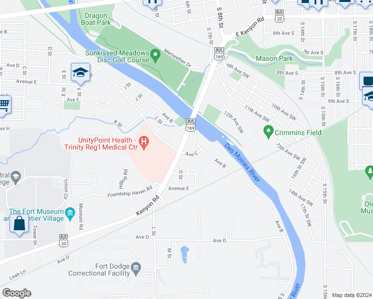 map of restaurants, bars, coffee shops, grocery stores, and more near 1314 Avenue C in Fort Dodge
