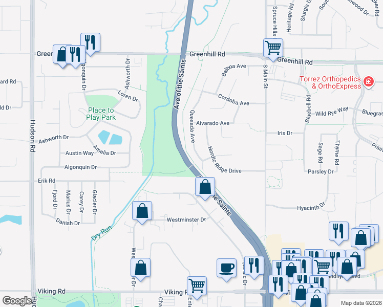 map of restaurants, bars, coffee shops, grocery stores, and more near Highway 58 in Cedar Falls