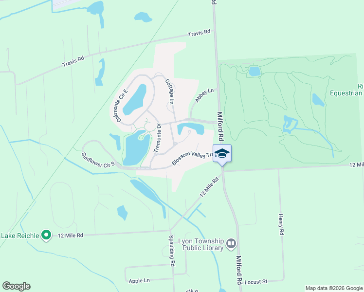 map of restaurants, bars, coffee shops, grocery stores, and more near 57347 Windmill Pointe in New Hudson