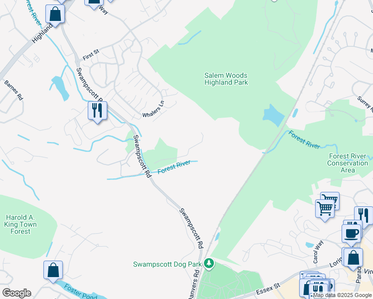 map of restaurants, bars, coffee shops, grocery stores, and more near 161 Swampscott Road in Salem