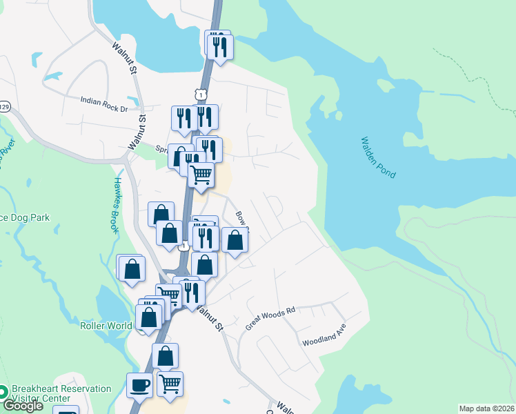 map of restaurants, bars, coffee shops, grocery stores, and more near 5 Guard Street Extension in Saugus