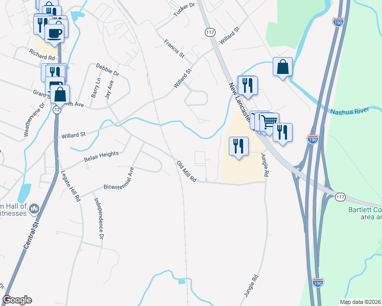 map of restaurants, bars, coffee shops, grocery stores, and more near 10 Gates Crossing in Leominster