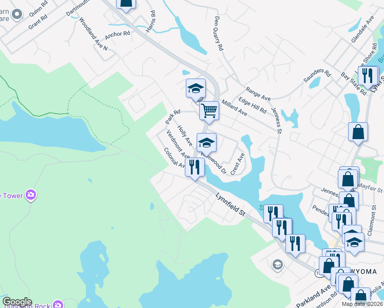 map of restaurants, bars, coffee shops, grocery stores, and more near in Lynn
