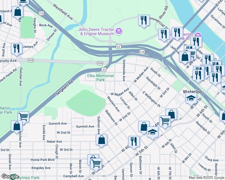 map of restaurants, bars, coffee shops, grocery stores, and more near 415 Oaklawn Avenue in Waterloo
