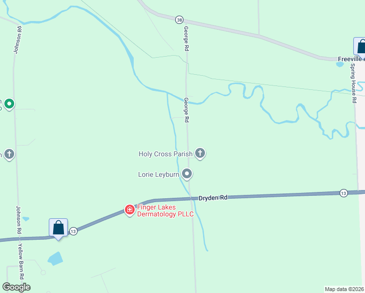 map of restaurants, bars, coffee shops, grocery stores, and more near 358 George Road in Freeville