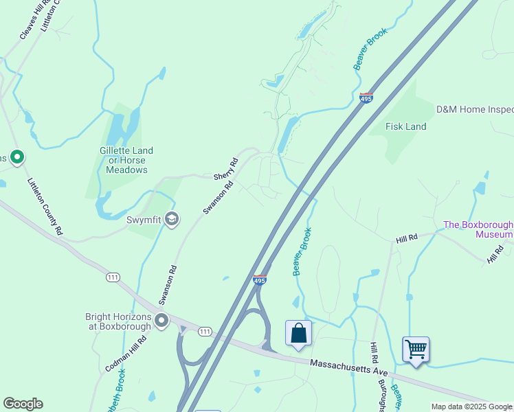 map of restaurants, bars, coffee shops, grocery stores, and more near 52 Swanson Court in Boxborough