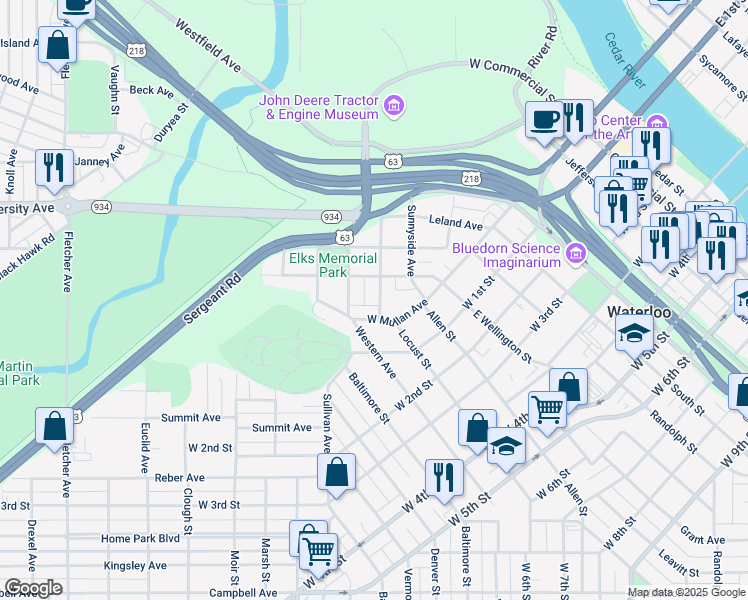 map of restaurants, bars, coffee shops, grocery stores, and more near 428 Oaklawn Avenue in Waterloo