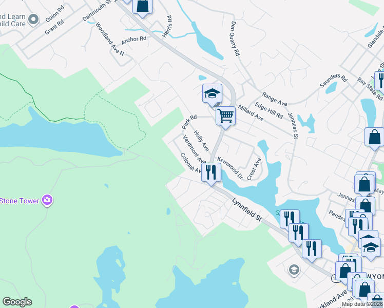 map of restaurants, bars, coffee shops, grocery stores, and more near 48 Verdmont Avenue in Lynn