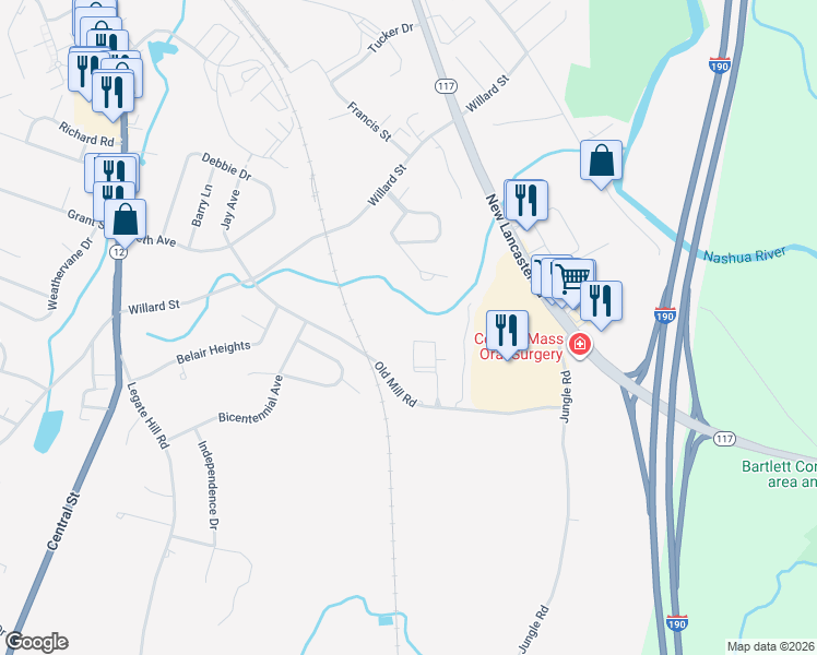 map of restaurants, bars, coffee shops, grocery stores, and more near 160 Berrington Road in Leominster