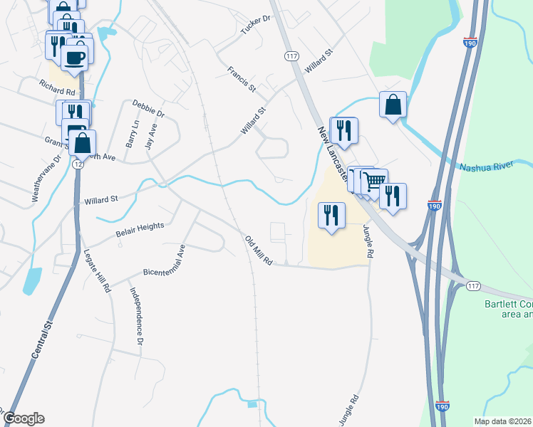 map of restaurants, bars, coffee shops, grocery stores, and more near 160 Berrington Road in Leominster
