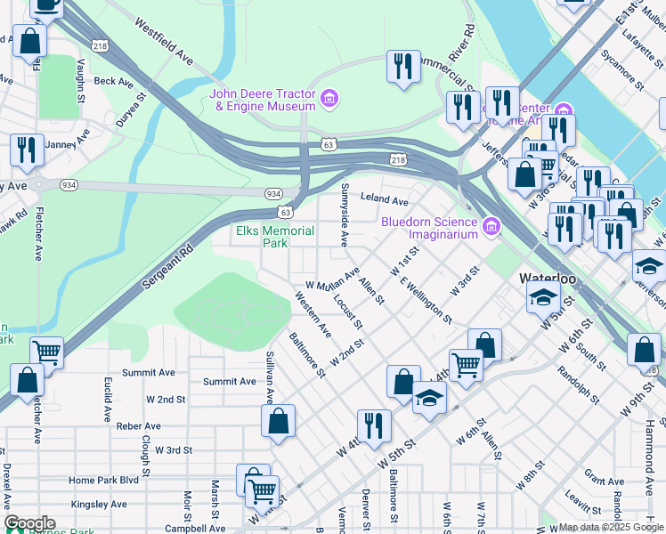map of restaurants, bars, coffee shops, grocery stores, and more near 415 Oaklawn Avenue in Waterloo