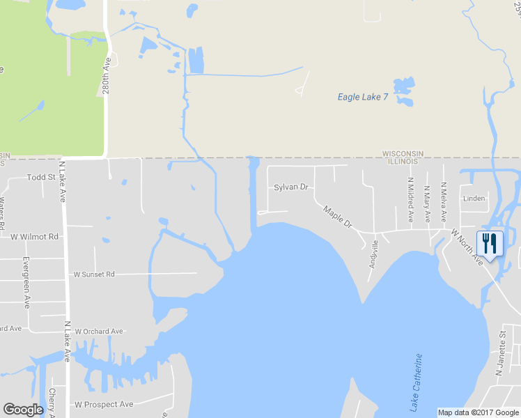 map of restaurants, bars, coffee shops, grocery stores, and more near 43332 North Park Terrace in Antioch