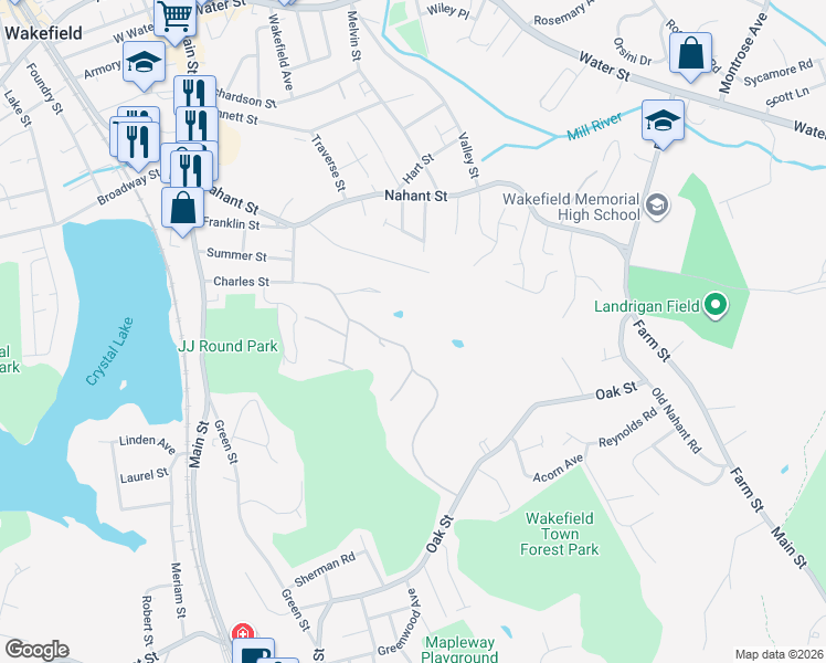 map of restaurants, bars, coffee shops, grocery stores, and more near 185 Holland Road in Wakefield