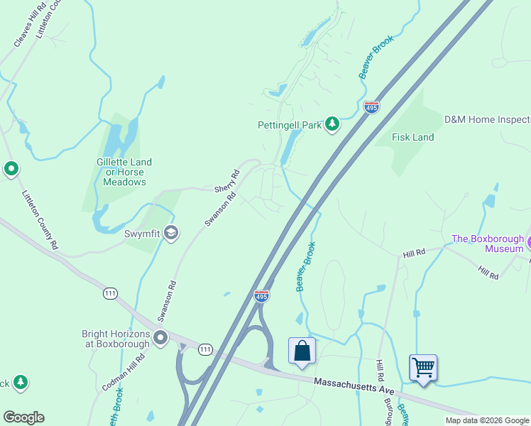 map of restaurants, bars, coffee shops, grocery stores, and more near 52 Swanson Court in Boxborough