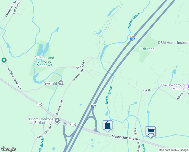 map of restaurants, bars, coffee shops, grocery stores, and more near 52 Swanson Court in Boxborough