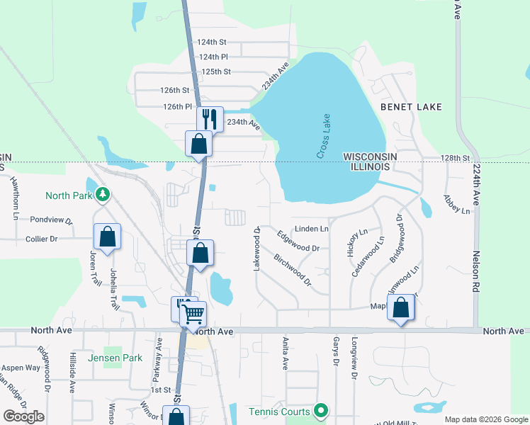 map of restaurants, bars, coffee shops, grocery stores, and more near 180 Lakewood Drive in Antioch