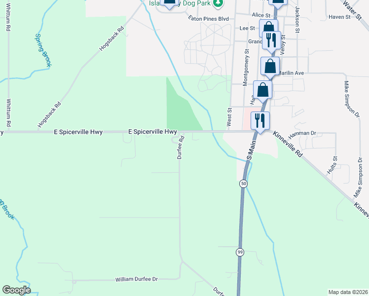 map of restaurants, bars, coffee shops, grocery stores, and more near 5085 Durfee Road in Eaton Rapids