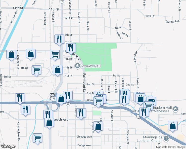 map of restaurants, bars, coffee shops, grocery stores, and more near 2701-2899 3rd Street in Sioux City