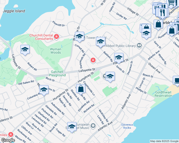 map of restaurants, bars, coffee shops, grocery stores, and more near 10 Lafayette Street in Marblehead