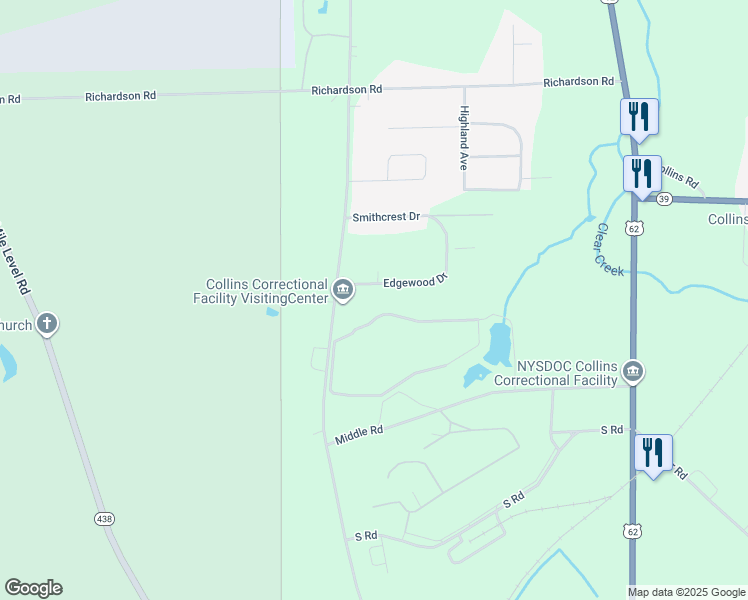 map of restaurants, bars, coffee shops, grocery stores, and more near 2043 Edgewood Drive in Gowanda