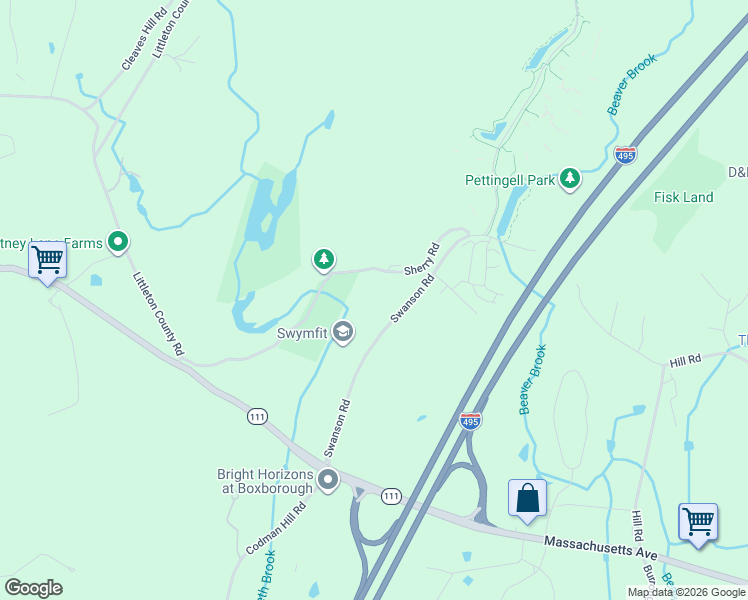 map of restaurants, bars, coffee shops, grocery stores, and more near 188 Swanson Road in Boxborough