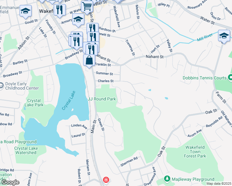 map of restaurants, bars, coffee shops, grocery stores, and more near 8 Avon Street in Wakefield