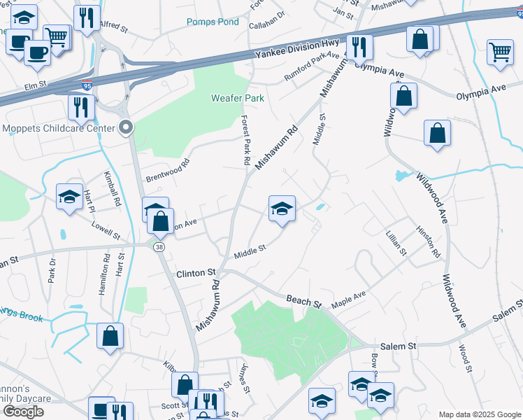 map of restaurants, bars, coffee shops, grocery stores, and more near 8 Fryeburg Road in Woburn
