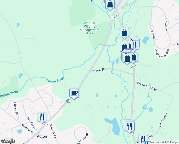 map of restaurants, bars, coffee shops, grocery stores, and more near 562 Main Street in Acton