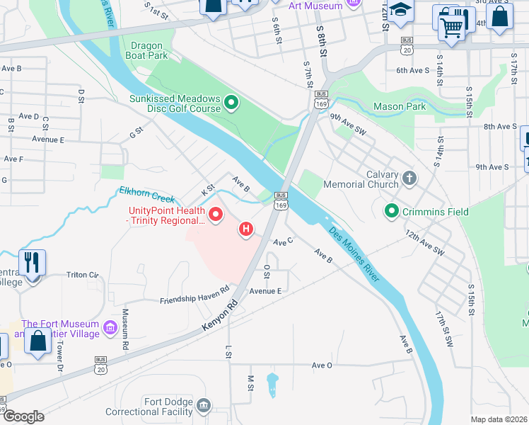 map of restaurants, bars, coffee shops, grocery stores, and more near 205 M Street in Fort Dodge