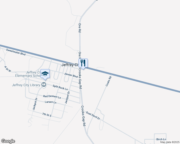 map of restaurants, bars, coffee shops, grocery stores, and more near 2291 Highway 789 in Rawlins