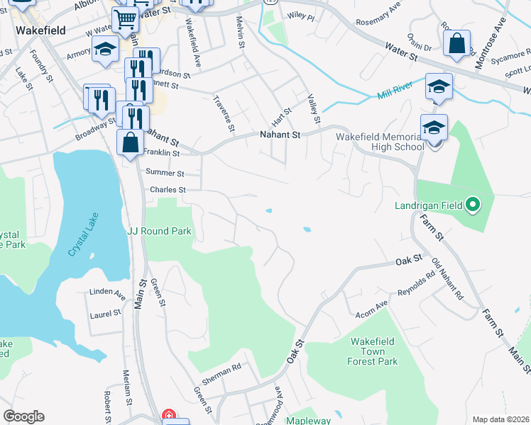 map of restaurants, bars, coffee shops, grocery stores, and more near 185 Holland Road in Wakefield