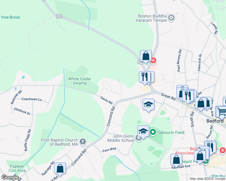 map of restaurants, bars, coffee shops, grocery stores, and more near 11000 Avalon Drive in Bedford