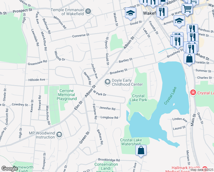 map of restaurants, bars, coffee shops, grocery stores, and more near 11 Paul Avenue in Wakefield