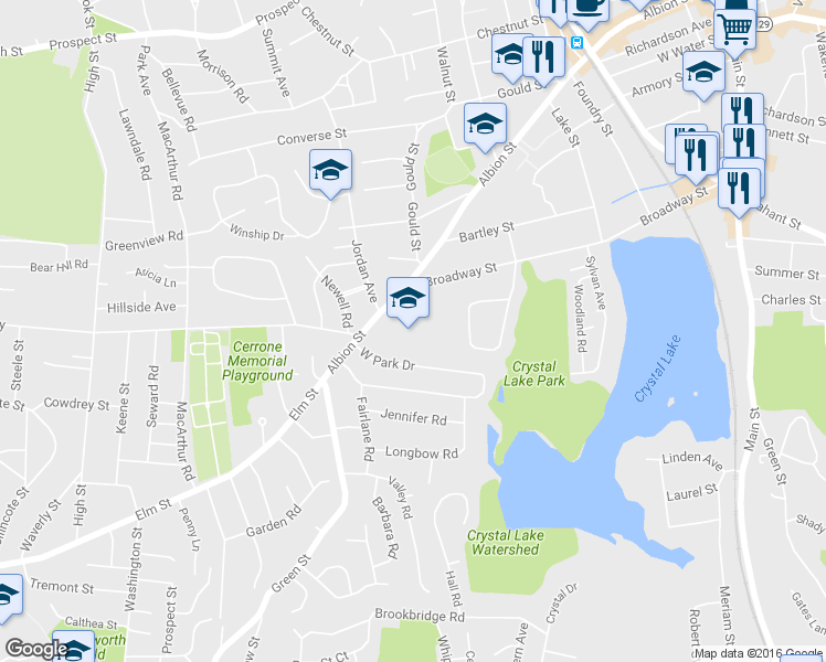 map of restaurants, bars, coffee shops, grocery stores, and more near 11 Paul Avenue in Wakefield