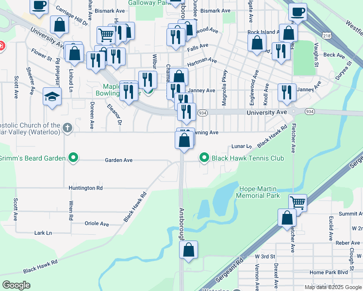 map of restaurants, bars, coffee shops, grocery stores, and more near in Waterloo