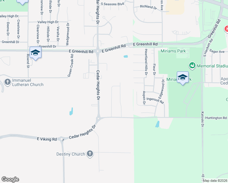 map of restaurants, bars, coffee shops, grocery stores, and more near 4918 Millenium Drive in Cedar Falls