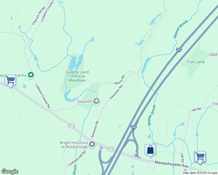 map of restaurants, bars, coffee shops, grocery stores, and more near 232 Swanson Road in Boxborough