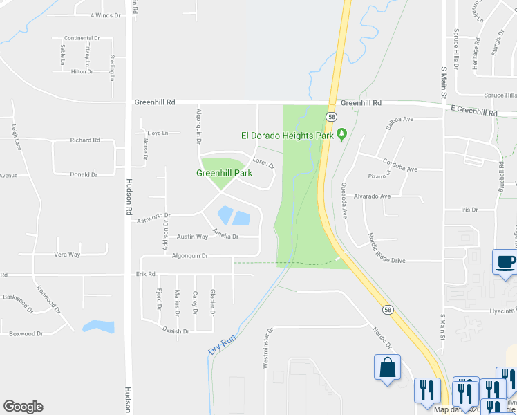map of restaurants, bars, coffee shops, grocery stores, and more near 4825 Algonquin Drive in Cedar Falls