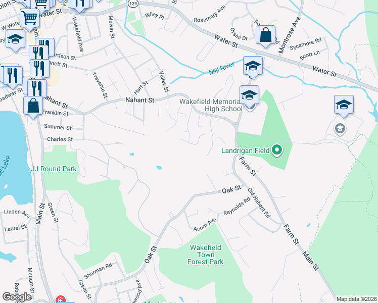 map of restaurants, bars, coffee shops, grocery stores, and more near 79 Stark Avenue in Wakefield