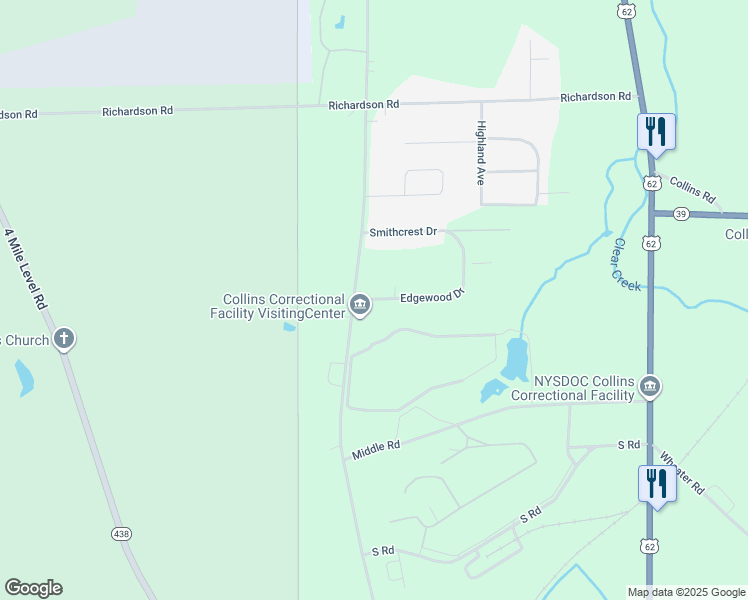 map of restaurants, bars, coffee shops, grocery stores, and more near 2043 Edgewood Drive in Gowanda