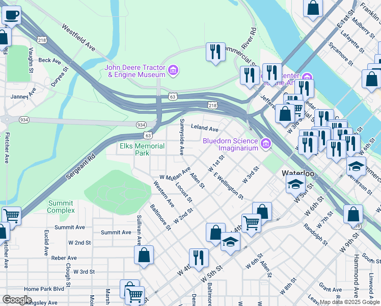 map of restaurants, bars, coffee shops, grocery stores, and more near 120 West Wellington Street in Waterloo