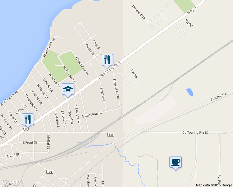 map of restaurants, bars, coffee shops, grocery stores, and more near 173 Stegelske Avenue in Dunkirk