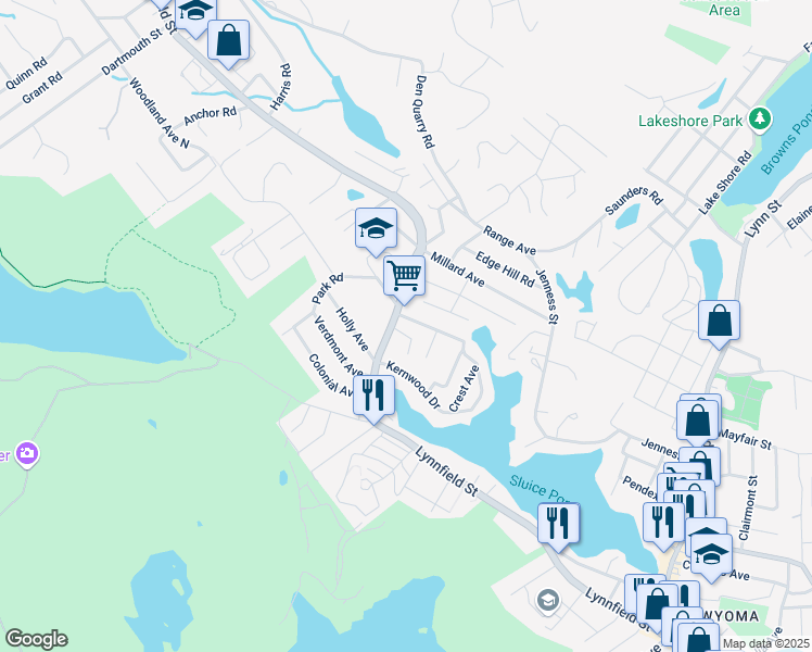 map of restaurants, bars, coffee shops, grocery stores, and more near 237 Lynnfield Street in Lynn