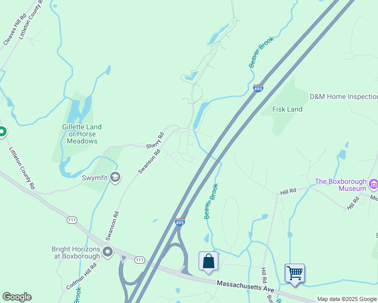 map of restaurants, bars, coffee shops, grocery stores, and more near 52 Swanson Court in Boxborough
