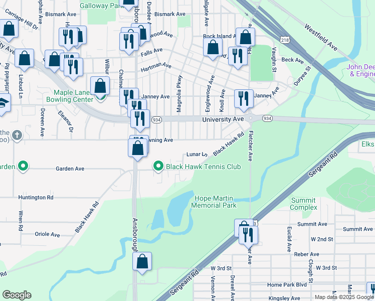 map of restaurants, bars, coffee shops, grocery stores, and more near 1310 Solar Dr in Waterloo