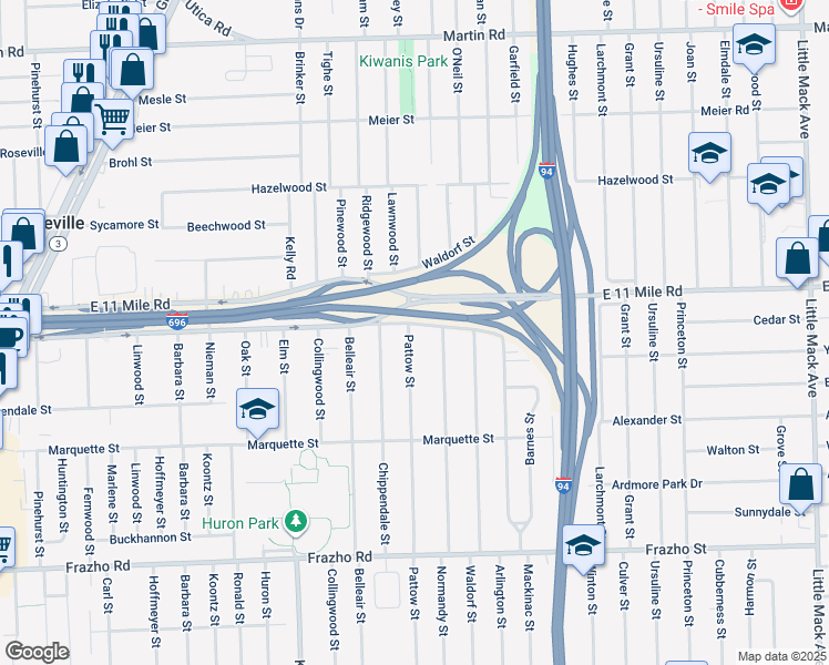 map of restaurants, bars, coffee shops, grocery stores, and more near 26832 Pattow Street in Roseville