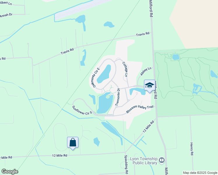 map of restaurants, bars, coffee shops, grocery stores, and more near 28254 Oakmonte Circle East in Lyon Charter Township