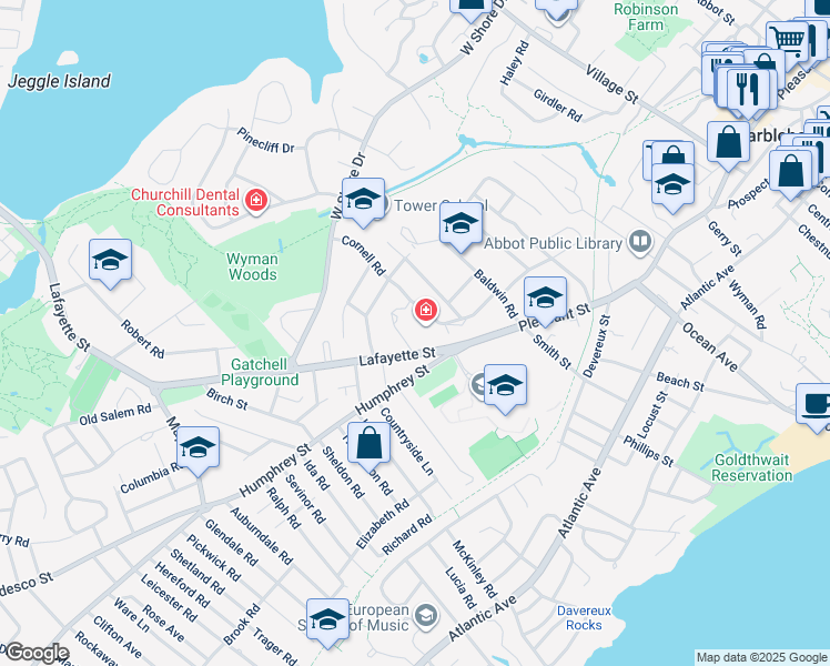 map of restaurants, bars, coffee shops, grocery stores, and more near 9 Widger Road in Marblehead