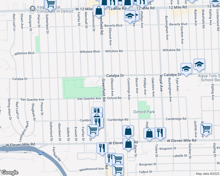 map of restaurants, bars, coffee shops, grocery stores, and more near 2409 Ellwood Avenue in Berkley